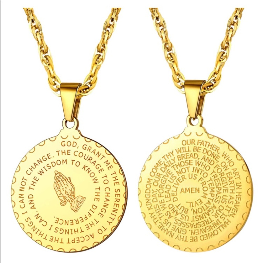 *Gold 2 Sided 2 Dif Prayers Pendant Necklace